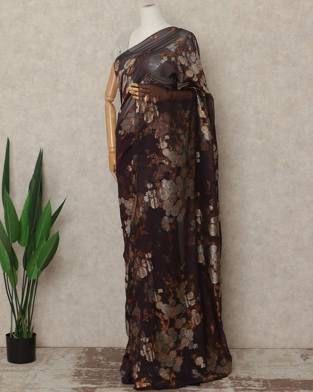 Deep Aubergine Plum Silk Chiffon Saree - D31594