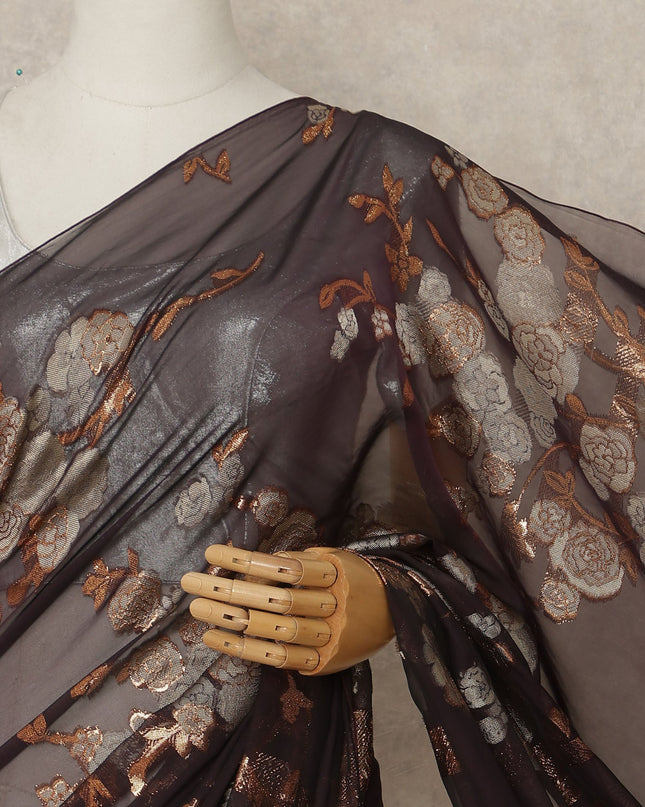 Deep Wine Brown Metallic French Chiffon Saree 5.5 Meters Length 110 Cms Width Lightweight Printed Elegant Party Wear Soft Flowy Fabric Premium Quality Without Blouse Piece-D28730 Regal Fabrics