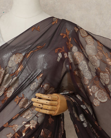 Deep Aubergine Plum Silk Chiffon Saree - D31594