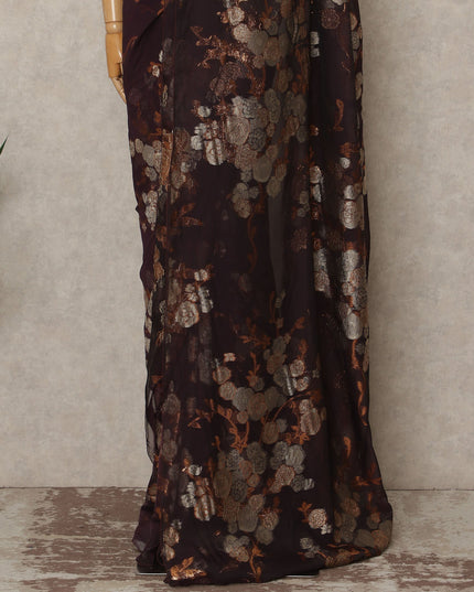 Deep Aubergine Plum Silk Chiffon Saree - D31594