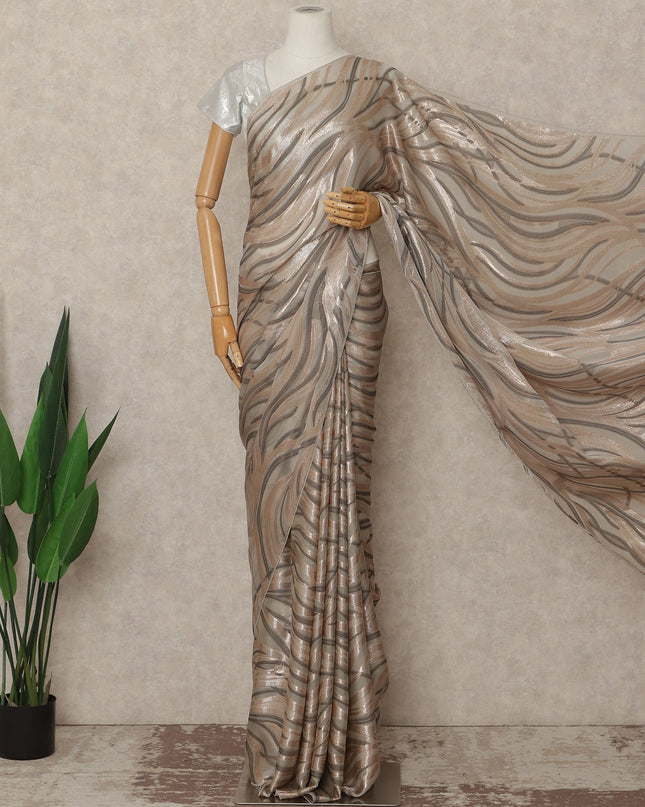 Beige Gold Metallic French Chiffon Saree 5.5 Meters Length 110 Cms Width Lightweight Printed Elegant Party Wear Soft Flowy Fabric Premium Quality Without Blouse Piece-D28726 Regal Fabrics