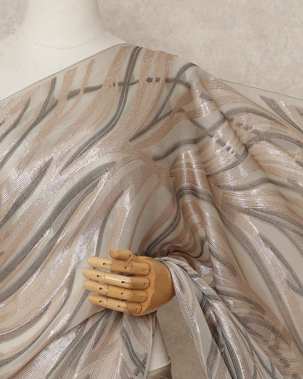 Beige Gold Metallic French Chiffon Saree 5.5 Meters Length 110 Cms Width Lightweight Printed Elegant Party Wear Soft Flowy Fabric Premium Quality Without Blouse Piece-D28726 Regal Fabrics
