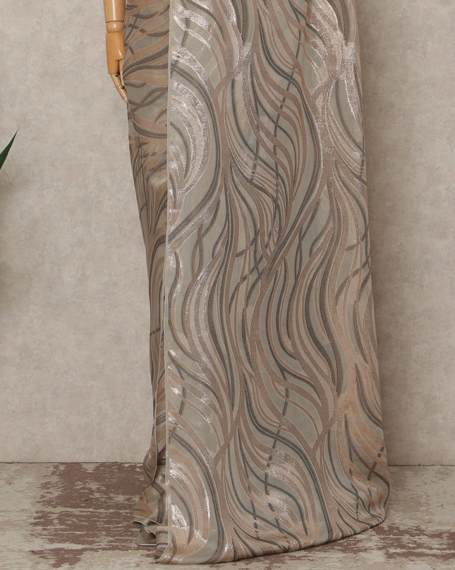 Beige Gold Metallic French Chiffon Saree 5.5 Meters Length 110 Cms Width Lightweight Printed Elegant Party Wear Soft Flowy Fabric Premium Quality Without Blouse Piece-D28726 Regal Fabrics