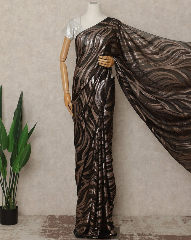 Black, Copper Metallic French Chiffon Saree 5.5 Meters Length 110 Cms Width Lightweight Printed Elegant Party Wear Soft Flowy Fabric Premium Quality Without Blouse Piece-D28727 Regal Fabrics