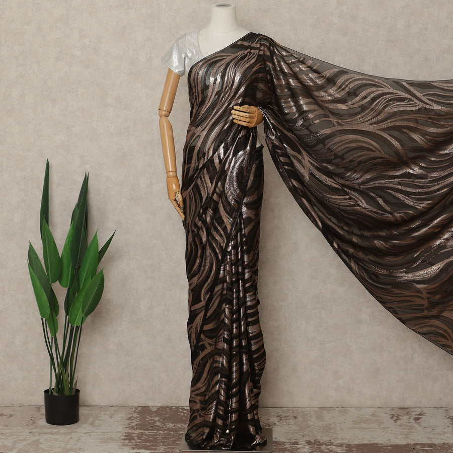 Black, Copper Metallic French Chiffon Saree 5.5 Meters Length 110 Cms Width Lightweight Printed Elegant Party Wear Soft Flowy Fabric Premium Quality Without Blouse Piece-D28727 Regal Fabrics