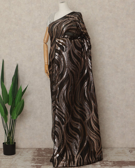 Black, Copper Metallic French Chiffon Saree 5.5 Meters Length 110 Cms Width Lightweight Printed Elegant Party Wear Soft Flowy Fabric Premium Quality Without Blouse Piece-D28727 Regal Fabrics