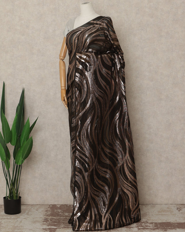 Black, Copper Metallic French Chiffon Saree 5.5 Meters Length 110 Cms Width Lightweight Printed Elegant Party Wear Soft Flowy Fabric Premium Quality Without Blouse Piece-D28727 Regal Fabrics