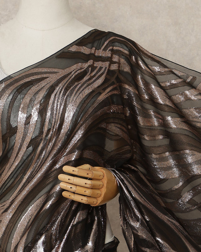 Black, Copper Metallic French Chiffon Saree 5.5 Meters Length 110 Cms Width Lightweight Printed Elegant Party Wear Soft Flowy Fabric Premium Quality Without Blouse Piece-D28727 Regal Fabrics