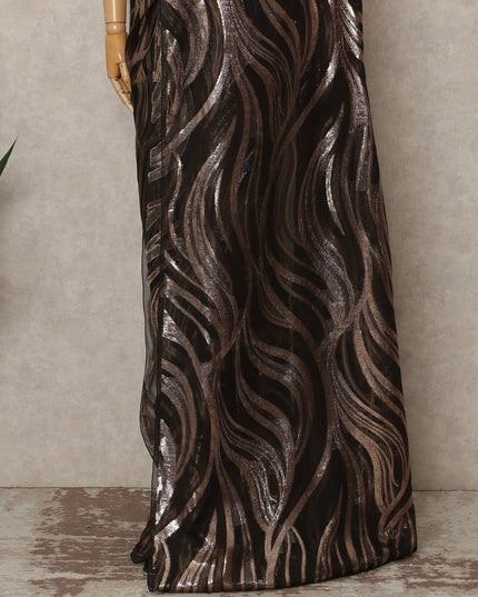 Black, Copper Metallic French Chiffon Saree 5.5 Meters Length 110 Cms Width Lightweight Printed Elegant Party Wear Soft Flowy Fabric Premium Quality Without Blouse Piece-D28727 Regal Fabrics