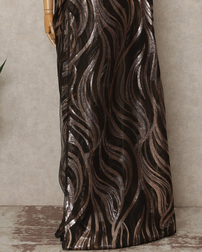 Black, Copper Metallic French Chiffon Saree 5.5 Meters Length 110 Cms Width Lightweight Printed Elegant Party Wear Soft Flowy Fabric Premium Quality Without Blouse Piece-D28727 Regal Fabrics