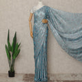 Dusty Blue Silver Metallic French Chiffon Saree 5.5 Meters Length 110 Cms Width Lightweight Printed Elegant Party Wear Soft Flowy Fabric Premium Quality Without Blouse Piece-D28721 Regal Fabrics