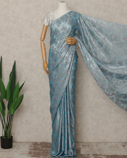 Dusty Blue Silver Metallic French Chiffon Saree 5.5 Meters Length 110 Cms Width Lightweight Printed Elegant Party Wear Soft Flowy Fabric Premium Quality Without Blouse Piece-D28721 Regal Fabrics