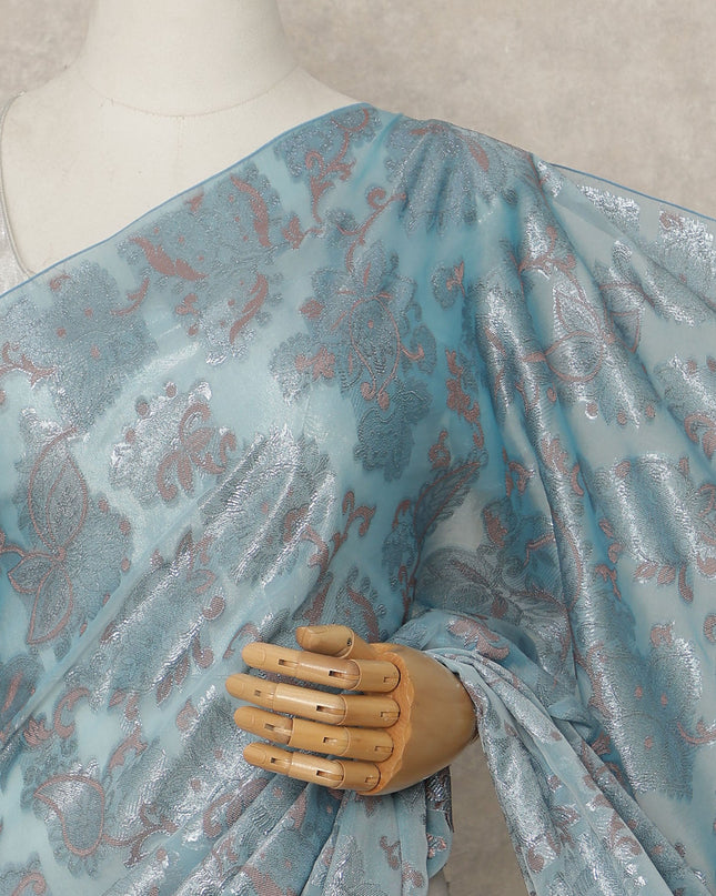 Dusty Blue Silver Metallic French Chiffon Saree 5.5 Meters Length 110 Cms Width Lightweight Printed Elegant Party Wear Soft Flowy Fabric Premium Quality Without Blouse Piece-D28721 Regal Fabrics