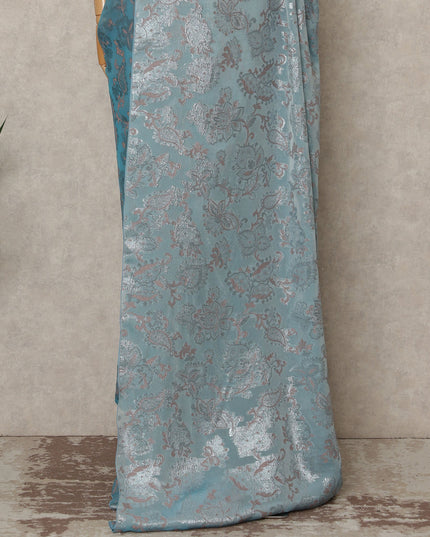 Dusty Blue Silver Metallic French Chiffon Saree 5.5 Meters Length 110 Cms Width Lightweight Printed Elegant Party Wear Soft Flowy Fabric Premium Quality Without Blouse Piece-D28721 Regal Fabrics