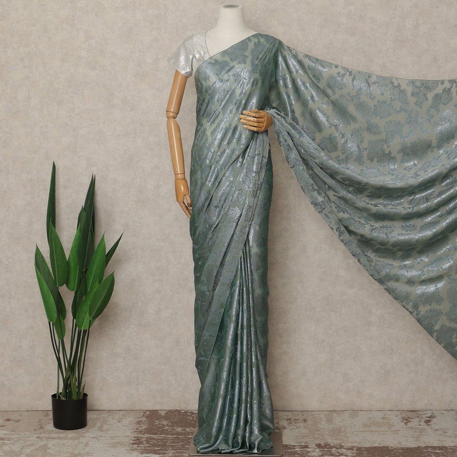Sage Green Silver Metallic French Chiffon Saree 5.5 Meters Length 110 Cms Width Lightweight Printed Elegant Party Wear Soft Flowy Fabric Premium Quality Without Blouse Piece-D28724 Regal Fabrics