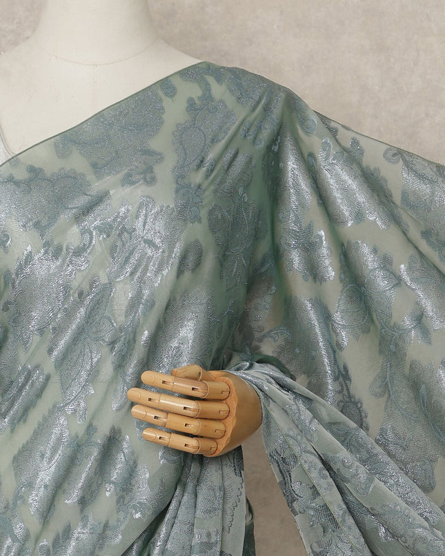 Sage Green Silver Metallic French Chiffon Saree 5.5 Meters Length 110 Cms Width Lightweight Printed Elegant Party Wear Soft Flowy Fabric Premium Quality Without Blouse Piece-D28724 Regal Fabrics
