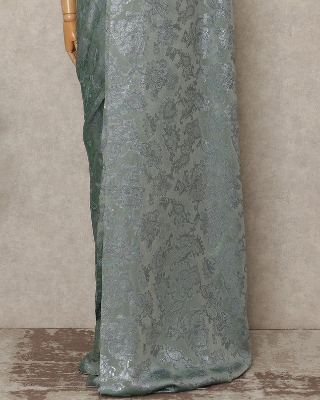 Sage Green Silver Metallic French Chiffon Saree 5.5 Meters Length 110 Cms Width Lightweight Printed Elegant Party Wear Soft Flowy Fabric Premium Quality Without Blouse Piece-D28724 Regal Fabrics