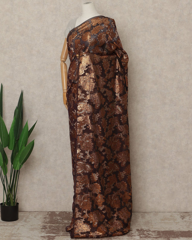 Dark Brown Copper Metallic French Chiffon Saree 5.5 Meters Length 110 Cms Width Lightweight Printed Elegant Party Wear Soft Flowy Fabric Premium Quality Without Blouse Piece-D28723 Regal Fabrics