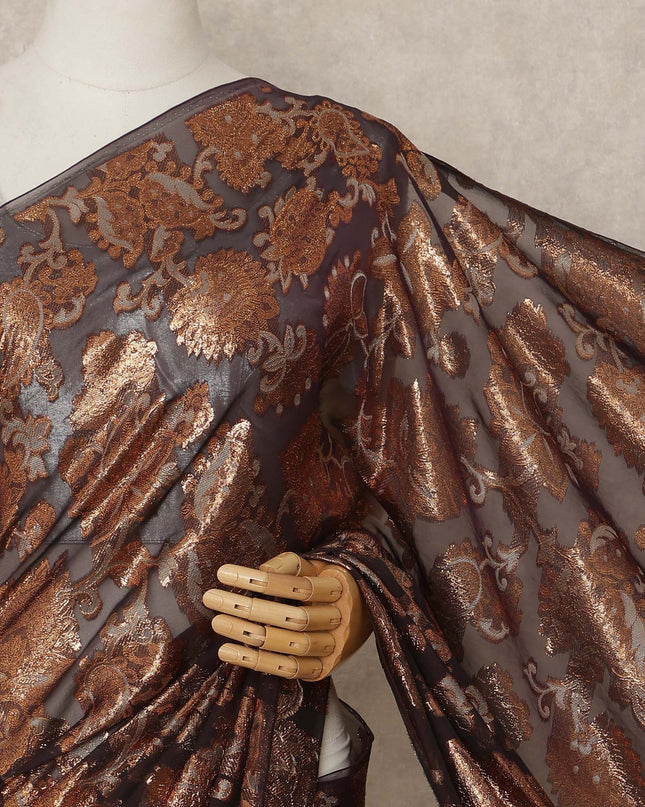 Dark Brown Copper Metallic French Chiffon Saree 5.5 Meters Length 110 Cms Width Lightweight Printed Elegant Party Wear Soft Flowy Fabric Premium Quality Without Blouse Piece-D28723 Regal Fabrics