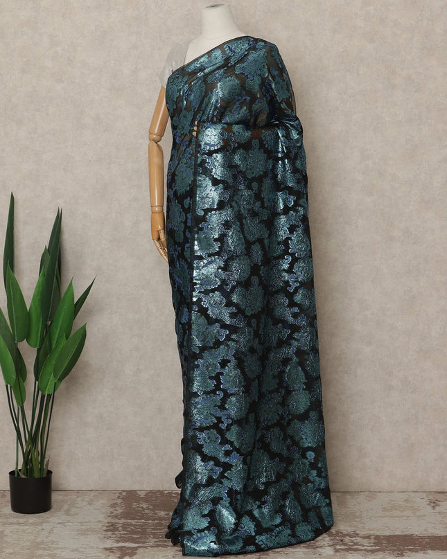 Black Teal Metallic French Chiffon Saree 5.5 Meters Length 110 Cms Width Lightweight Printed Elegant Party Wear Soft Flowy Fabric Premium Quality Without Blouse Piece-D28722 Regal Fabrics