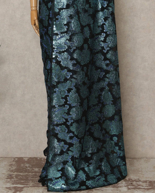 Black Teal Metallic French Chiffon Saree 5.5 Meters Length 110 Cms Width Lightweight Printed Elegant Party Wear Soft Flowy Fabric Premium Quality Without Blouse Piece-D28722 Regal Fabrics