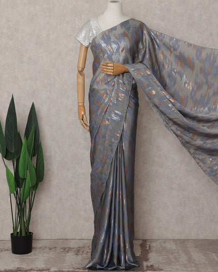 Slate Grey with Copper Silk Chiffon Saree - D31607