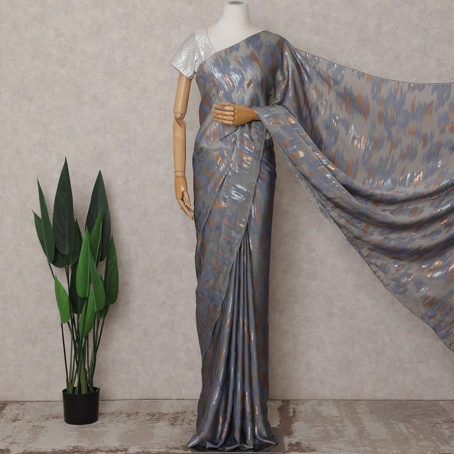 Slate Grey with Copper Silk Chiffon Saree - D31607