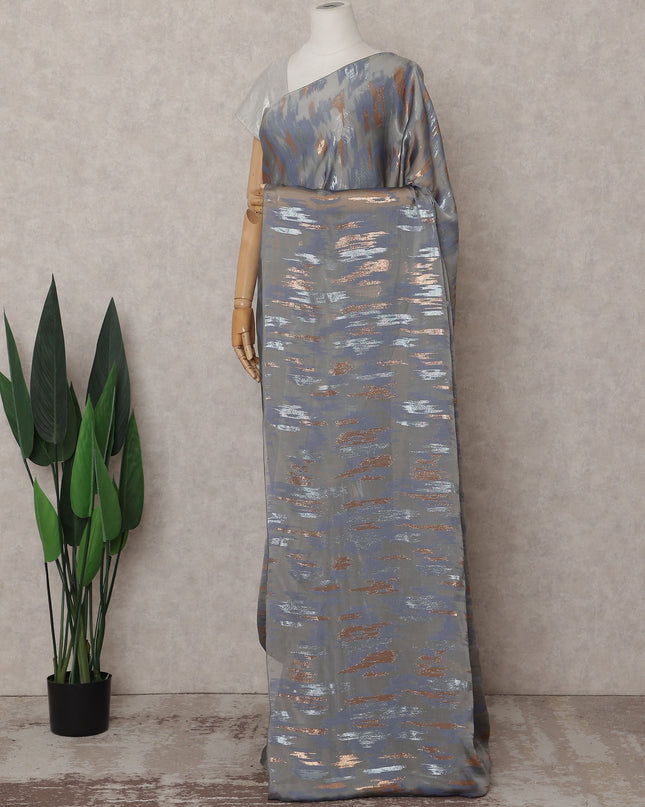 Slate Grey with Copper Silk Chiffon Saree - D31607