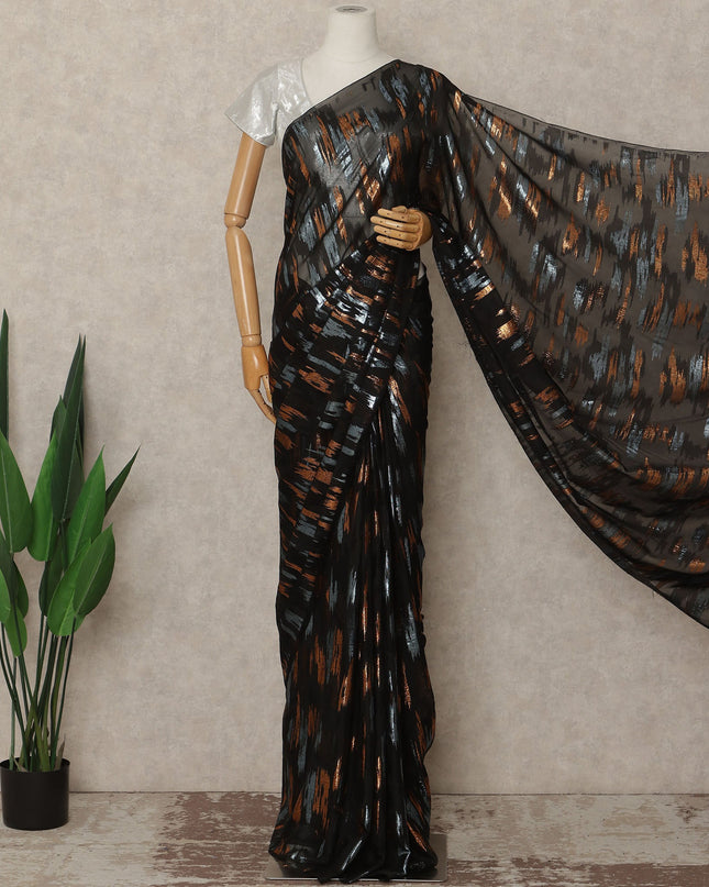 Black Copper Silver Metallic French Chiffon Saree 5.5 Meters Length 110 Cms Width Lightweight Printed Elegant Party Wear Soft Flowy Fabric Premium Quality Without Blouse Piece-D28725 Regal Fabrics