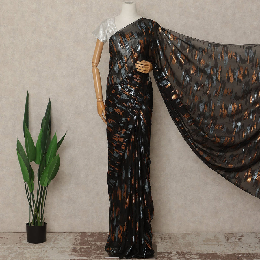 Black Copper Silver Metallic French Chiffon Saree 5.5 Meters Length 110 Cms Width Lightweight Printed Elegant Party Wear Soft Flowy Fabric Premium Quality Without Blouse Piece-D28725 Regal Fabrics