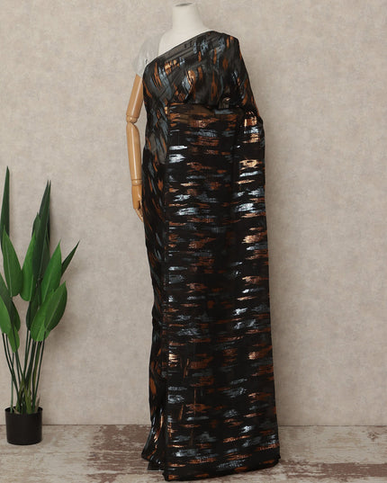 Black Copper Silver Metallic French Chiffon Saree 5.5 Meters Length 110 Cms Width Lightweight Printed Elegant Party Wear Soft Flowy Fabric Premium Quality Without Blouse Piece-D28725 Regal Fabrics