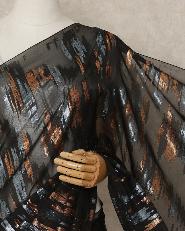 Black Copper Silver Metallic French Chiffon Saree 5.5 Meters Length 110 Cms Width Lightweight Printed Elegant Party Wear Soft Flowy Fabric Premium Quality Without Blouse Piece-D28725 Regal Fabrics