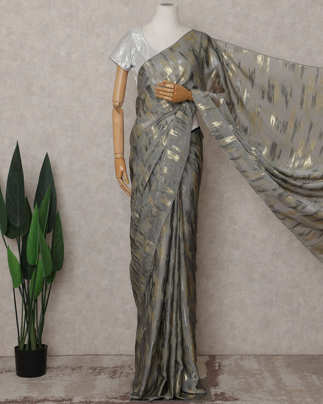 Steel Grey Silk Chiffon Saree - D31595