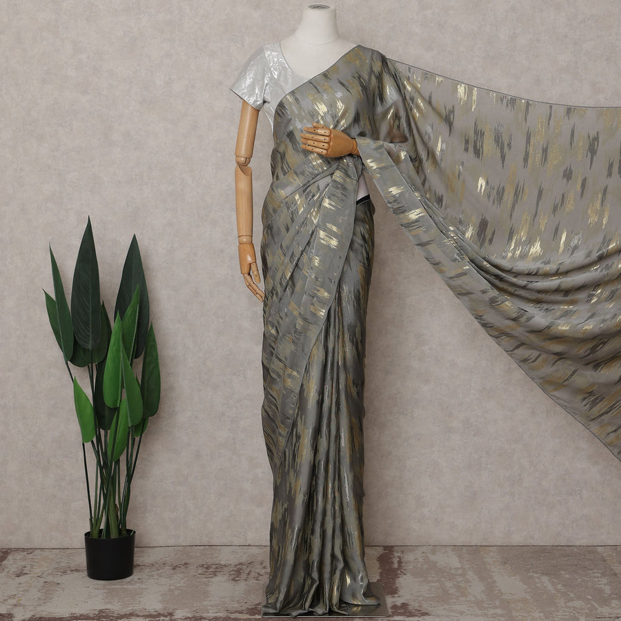 Steel Grey Silk Chiffon Saree - D31595