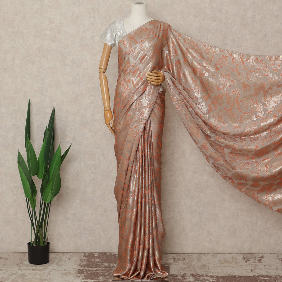 Champagne Copper Metallic French Chiffon Saree 5.5 Meters Length 110 Cms Width Lightweight Printed Elegant Party Wear Soft Flowy Fabric Premium Quality Without Blouse Piece-D28720 Regal Fabrics