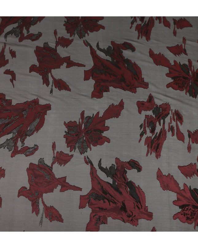 Black Red Abstract Floral Metallic Lurex Premium Pure French Silk Chiffon Fabric Artistic Woven Sheer Luxury Designer Fashion Fabric 110 Cms Width France Origin-D28514 - Regal Fabrics