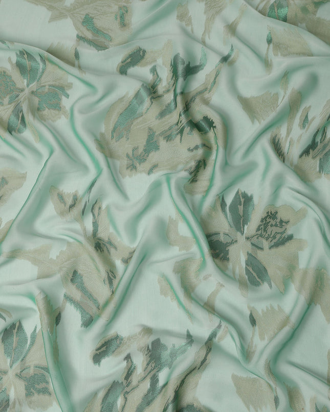 Mint Green Abstract Floral Metallic Lurex Premium Pure French Silk Chiffon Fabric Artistic Woven Sheer Luxury Designer Fashion Fabric 110 Cms Width France Origin-D28513