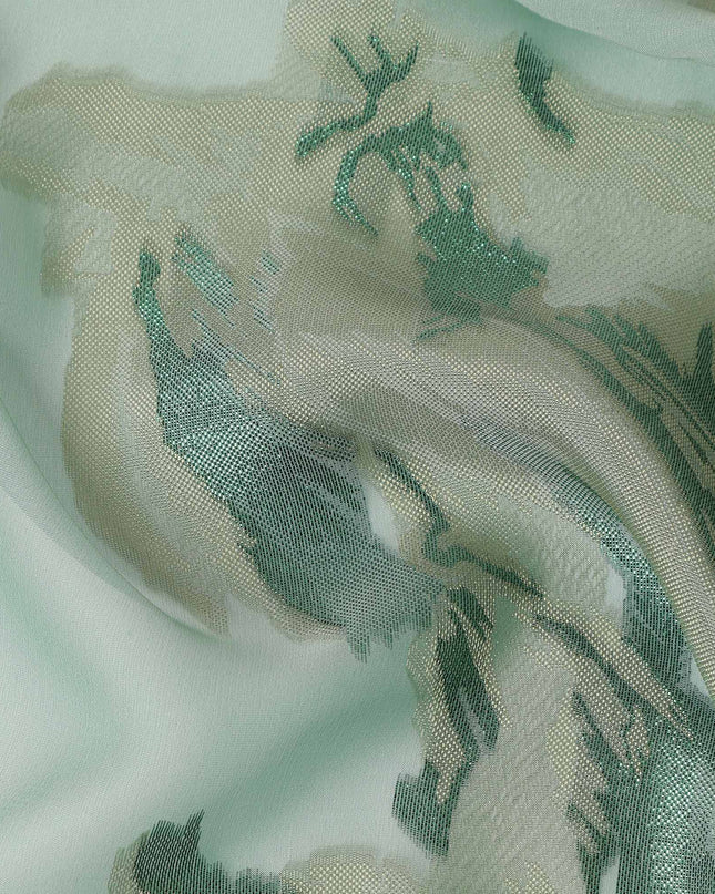 Mint Green Abstract Floral Metallic Lurex Premium Pure French Silk Chiffon Fabric Artistic Woven Sheer Luxury Designer Fashion Fabric 110 Cms Width France Origin-D28513 - Regal Fabrics