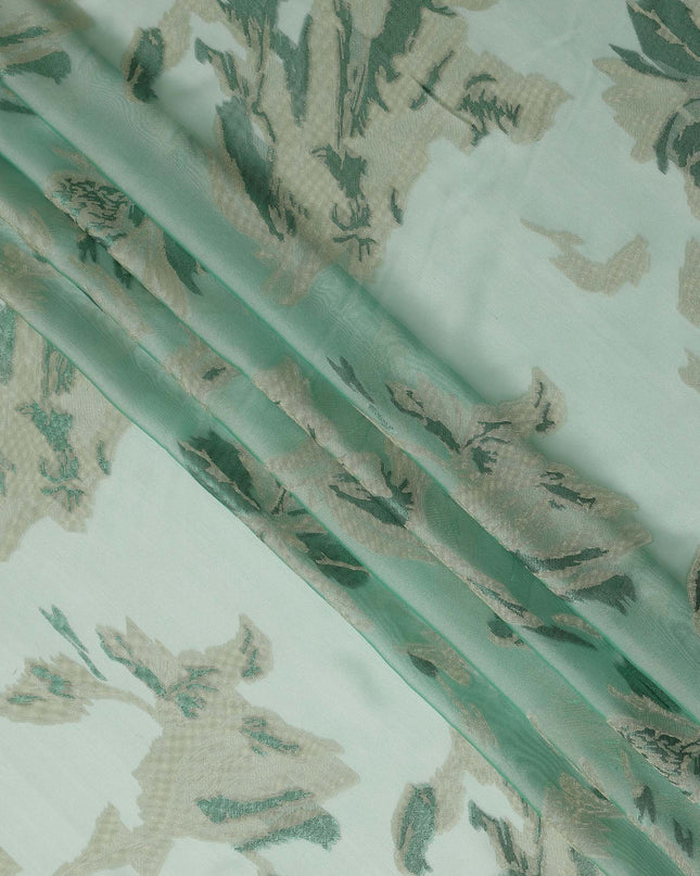 Mint Green Abstract Floral Metallic Lurex Premium Pure French Silk Chiffon Fabric Artistic Woven Sheer Luxury Designer Fashion Fabric 110 Cms Width France Origin-D28513 - Regal Fabrics