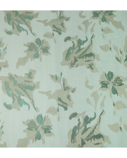 Mint Green Abstract Floral Metallic Lurex Premium Pure French Silk Chiffon Fabric Artistic Woven Sheer Luxury Designer Fashion Fabric 110 Cms Width France Origin-D28513 - Regal Fabrics