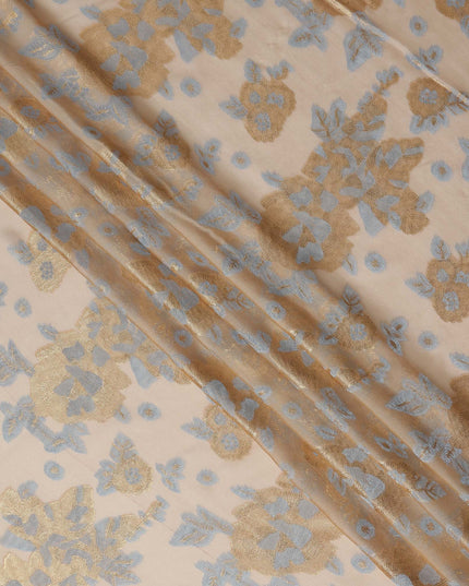 Champagne Beige Gold Silver Floral Metallic Lurex Premium Pure French Silk Chiffon Fabric Elegant Floral Woven Sheer Luxury Draping Fashion Fabric 110 Cms Width France Origin-D28508 - Regal Fabrics
