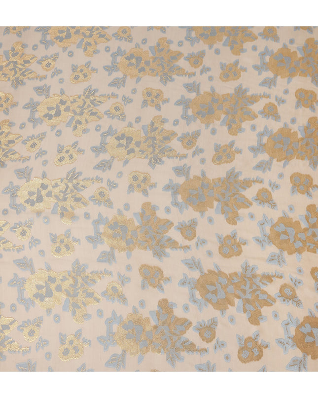 Champagne Beige Gold Silver Floral Metallic Lurex Premium Pure French Silk Chiffon Fabric Elegant Floral Woven Sheer Luxury Draping Fashion Fabric 110 Cms Width France Origin-D28508 - Regal Fabrics
