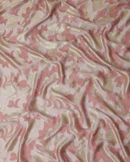 Blush Pink Gold Floral Metallic Lurex Premium Pure French Silk Chiffon Fabric Elegant Floral Woven Sheer Luxury Designer Fashion Fabric 110 Cms Width France Origin-D28510 - Regal Fabrics