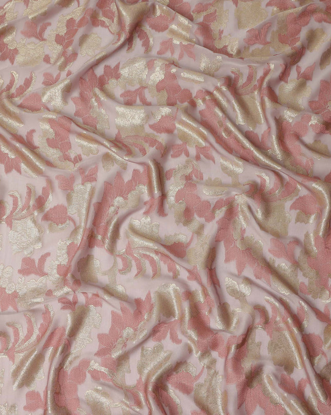 Blush Pink Gold Floral Metallic Lurex Premium Pure French Silk Chiffon Fabric Elegant Floral Woven Sheer Luxury Designer Fashion Fabric 110 Cms Width France Origin-D28510 - Regal Fabrics