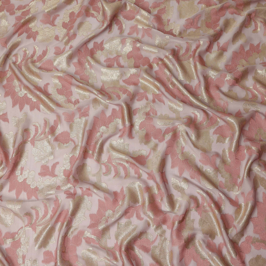 Blush Pink Gold Floral Metallic Lurex Premium Pure French Silk Chiffon Fabric Elegant Floral Woven Sheer Luxury Designer Fashion Fabric 110 Cms Width France Origin-D28510 - Regal Fabrics