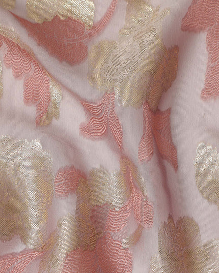 Blush Pink Gold Floral Metallic Lurex Premium Pure French Silk Chiffon Fabric Elegant Floral Woven Sheer Luxury Designer Fashion Fabric 110 Cms Width France Origin-D28510 - Regal Fabrics