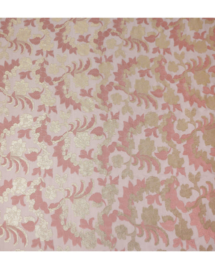 Blush Pink Gold Floral Metallic Lurex Premium Pure French Silk Chiffon Fabric Elegant Floral Woven Sheer Luxury Designer Fashion Fabric 110 Cms Width France Origin-D28510 - Regal Fabrics