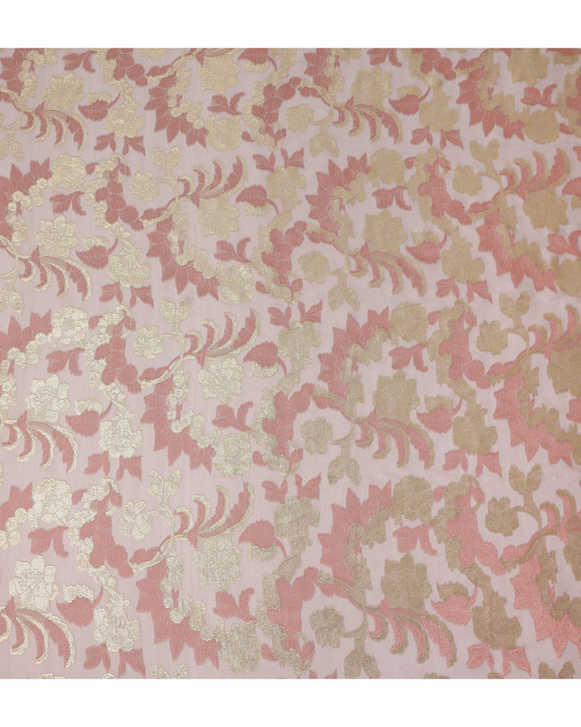 Blush Pink Gold Floral Metallic Lurex Premium Pure French Silk Chiffon Fabric Elegant Floral Woven Sheer Luxury Designer Fashion Fabric 110 Cms Width France Origin-D28510 - Regal Fabrics