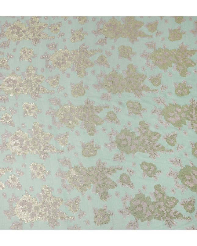 Mint Green Gold Floral Metallic Lurex Premium Pure French Silk Chiffon Fabric Elegant Floral Woven Sheer Luxury Designer Fashion Fabric 110 Cms Width France Origin-D28509 - Regal Fabrics