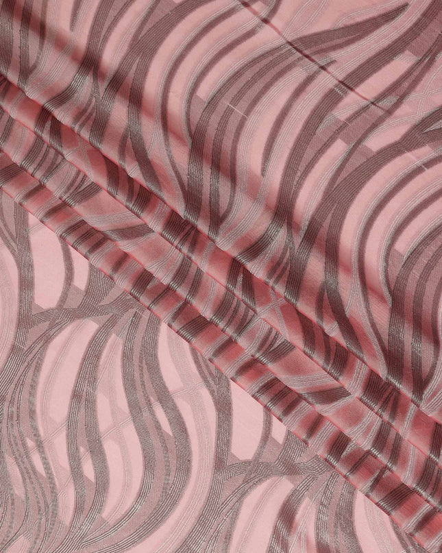 Blush Pink Abstract Wave Metallic Lurex Premium Pure French Silk Chiffon Fabric Shimmer Woven Designer Flowing Luxury Fashion Fabric 110 Cms Width France Origin-D28511 - Regal Fabrics